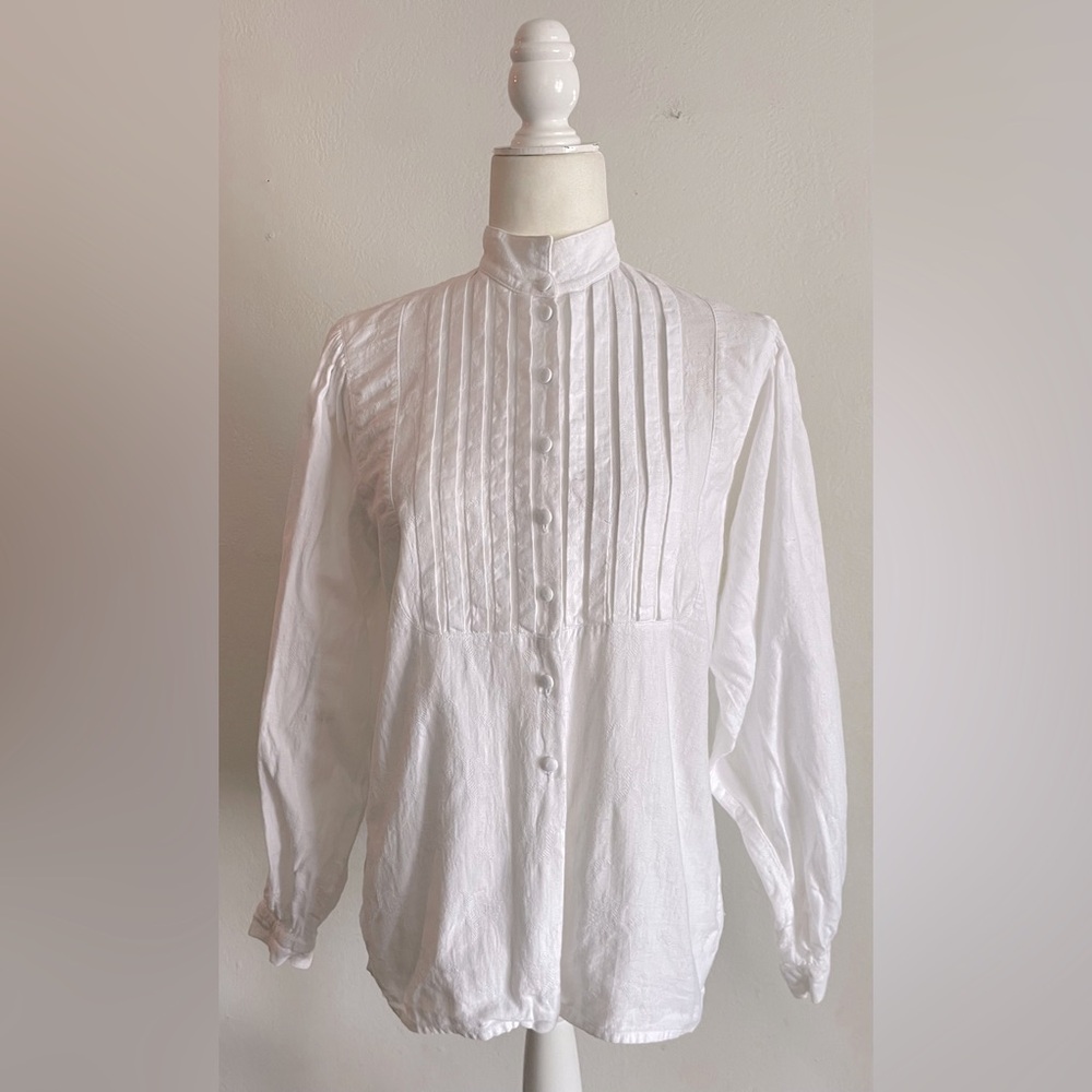VINTAGE Bis by Gene Ewing Pleated Puff Sleeve Button Up Top